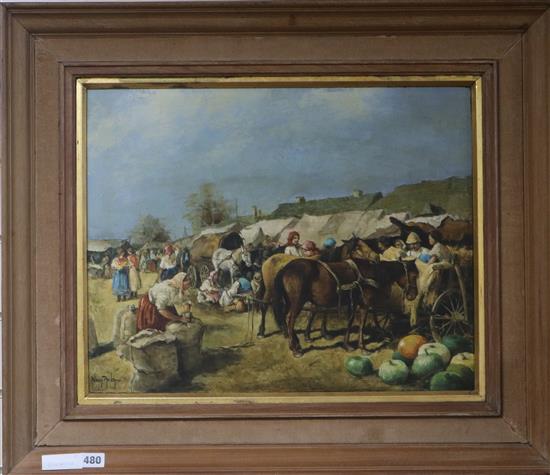 Eastern European School Market scenes 15.5 x 19.5in.